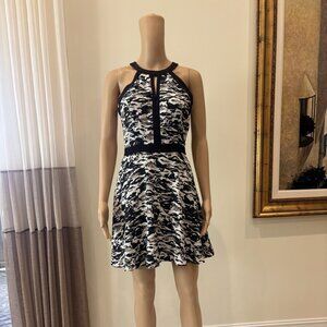 Parker Black & White Printed Halter Fit-and-Flare Dress - XS